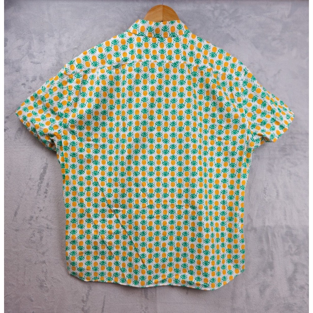 J. Crew Flex Washed Button Down Shirt Men XXL Slim Orange Green Pineapple Print - Picture 6 of 6